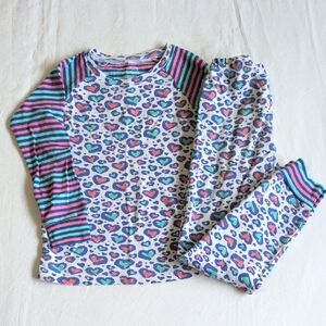 hatley organic cotton rainbow heart stripes matching pajamas set girls size 6
